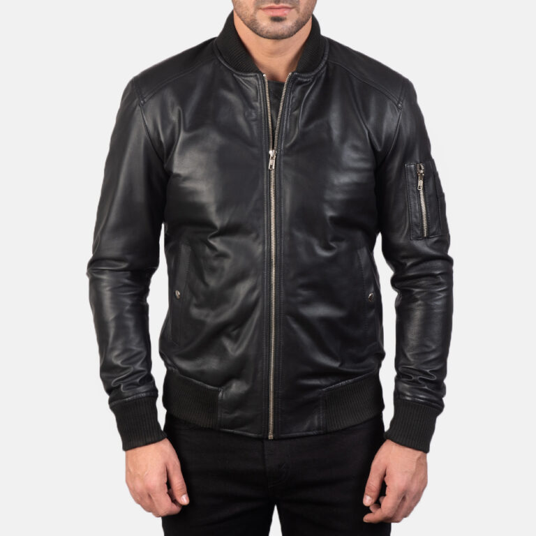 Mens Sven Black Leather Bomber Jacket8054-5-1578915622472